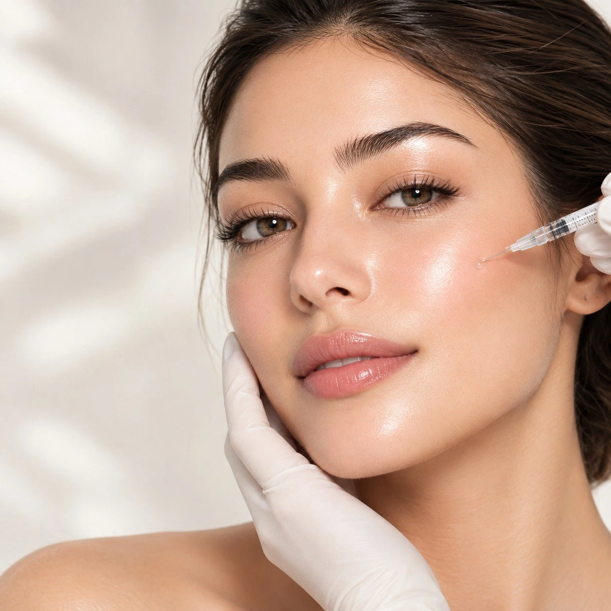 Woman with deeply hydrated, glowing skin